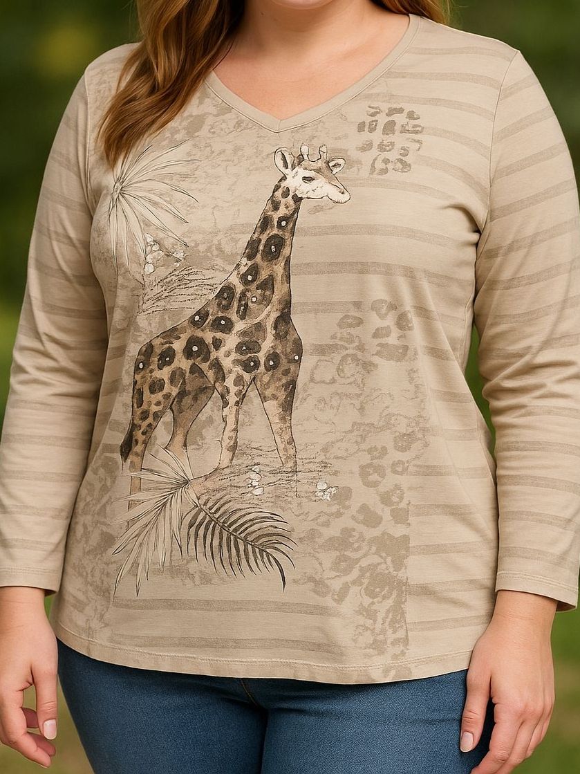 T-shirt: Gr XL Damen Langarmshirt Beige grau Giraffe basic nr 38 – Usato da Vinelz venduto da sonnenmond77