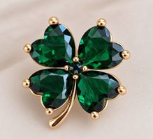 🍀Brosche Kleeblatt goldfarben grüne Steine neuwertig