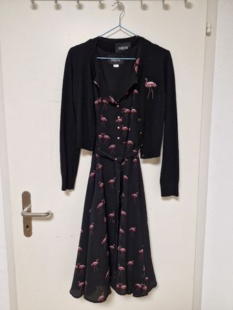 Collectif flamingo Kleid mit passender Strickjacke, XS