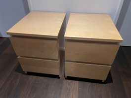 2 Stück Nachttische IKEA Holzoptik, mit je zwei Schubladen