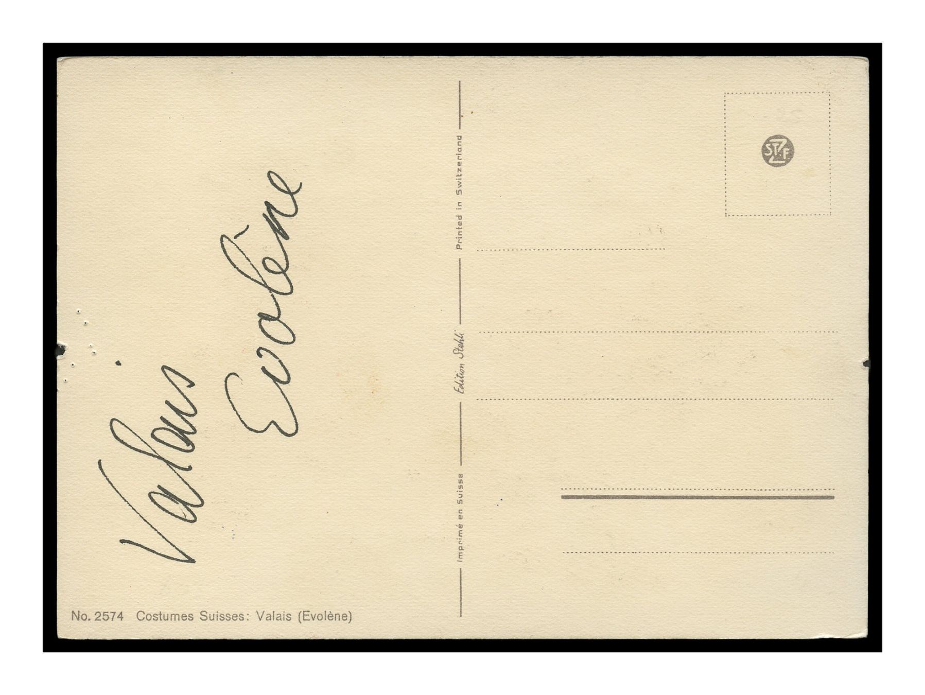 Cartoline postali: COSTUMES SUISSES - 1930 "Valais / Evolène" – Usato da Onex venduto da gonsla01 1