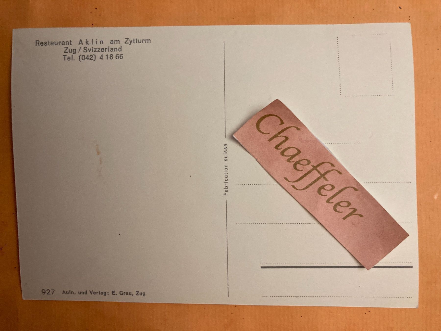 Cartoline postali: Restaurant Aklin am Zytturm, Zug – Usato da Zürich venduto da Chaeffeler 1