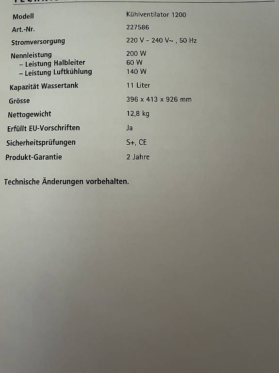 Condizionatori: Wellcraft Kühlventilator 1200 / Luftkühler  ungebraucht – Nuovo (secondo la descrizione) da Urdorf venduto da beahampl 3