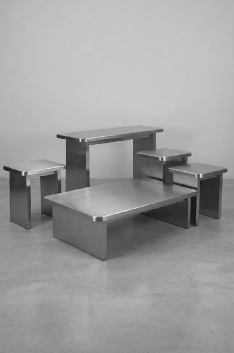 Set di tavolo e panche: Ensemble table et tabourets acier inox – Nuovo e nell'imballaggio originale da Genève venduto da yus_f8wf