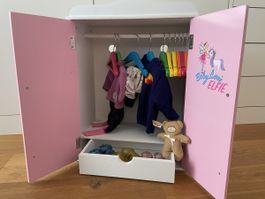 Puppen Kleiderschrank (BeaShop), rosa, mit viel Zubehör, top