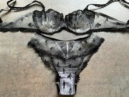 Dessous Set Chantelle BH Slip Schwarz Spitze Grösse 80B 36