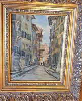 Peinture  signée Bichne rue ancienne cadre doré ancien