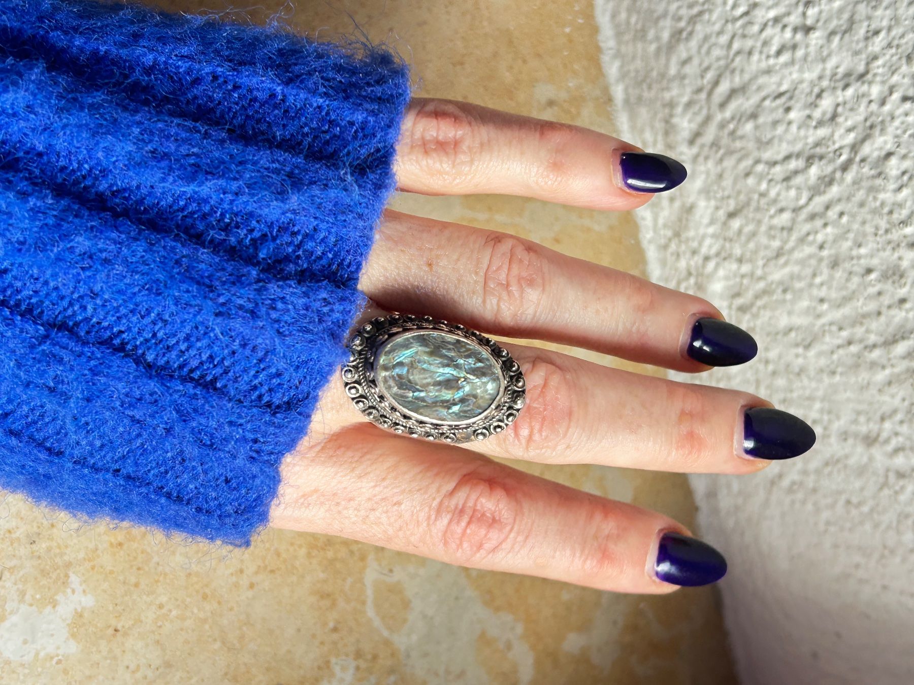 Bagues: Vintage Ring, Silberlook mit Abalone (Grösse 58) – D'occasion à Laufen par belleskulptur 2