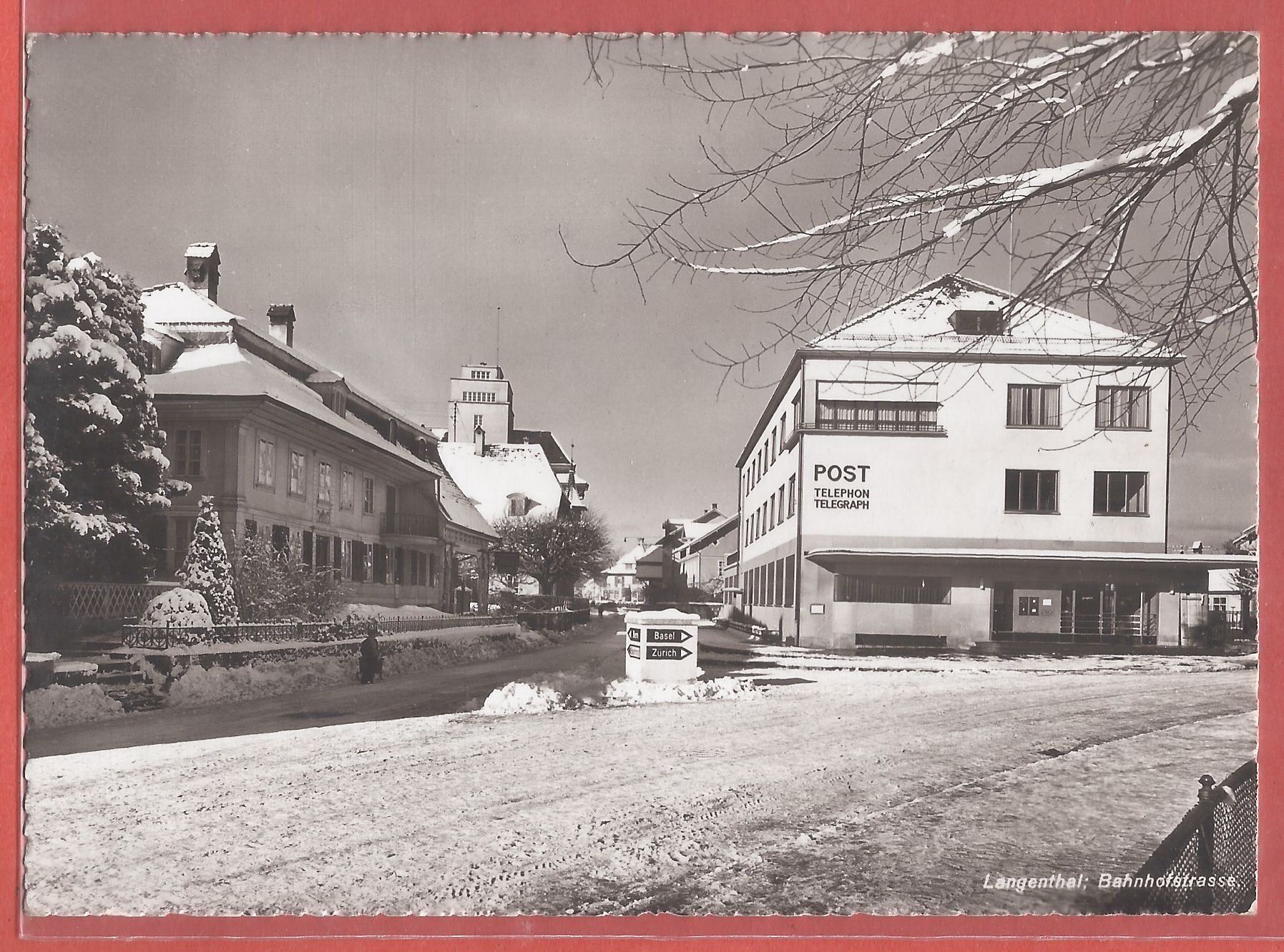 Ansichtskarten: Langenthal - Bahnhofstrasse mit Post-Gebäude - 1960 – Gebraucht aus Fislisbach von Porano