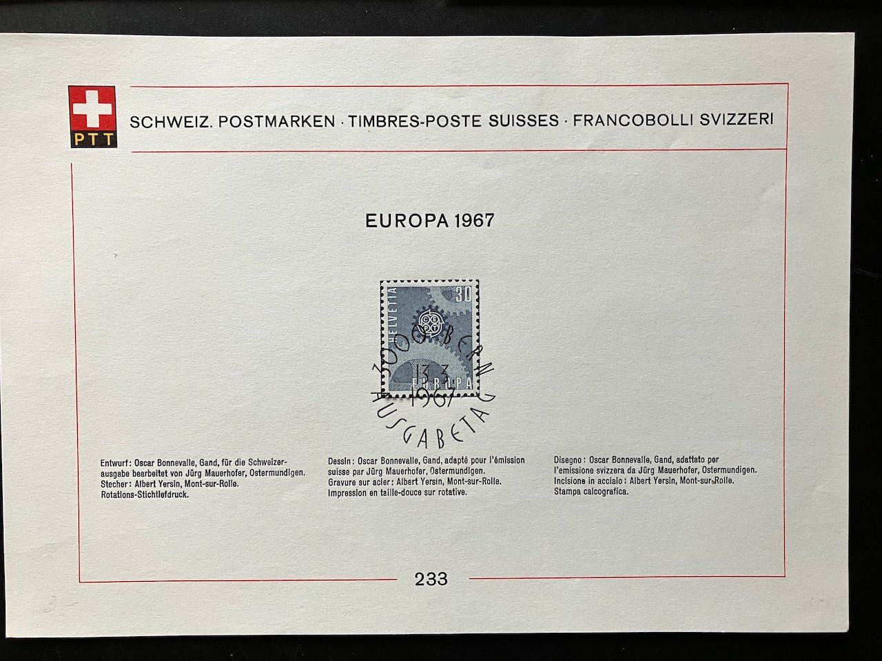 Alle Briefmarken: 3 PTT-Blätter 1967 mit ET – Gebraucht aus Nesslau von zueri6 3