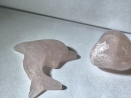 Rosenquarz-Set: Süsser Delfin & Handschmeichler,  Zustand ok