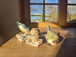 Vögel und Eule, Keramikfiguren, Vintage Deko Herbst 🍂