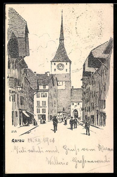 Ansichtskarten: Aarau, Strassenansicht mit Uhrturm u. Ge – Gebraucht aus Berlin von bartko-reher