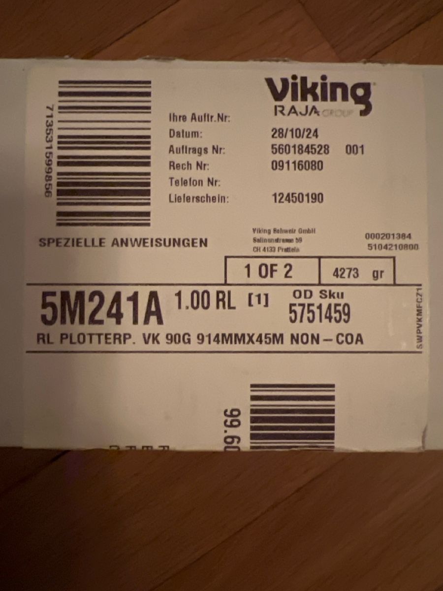 Carta: Viking Plotterpapier 90g 914mm x 45m neu verpackt – Nuovo (secondo la descrizione) da Zug venduto da HarryholschonmaldenW 1