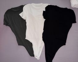 Bodysuit Damen Kurzarm 3er Set Schwarz Weiss Grau Grösse M
