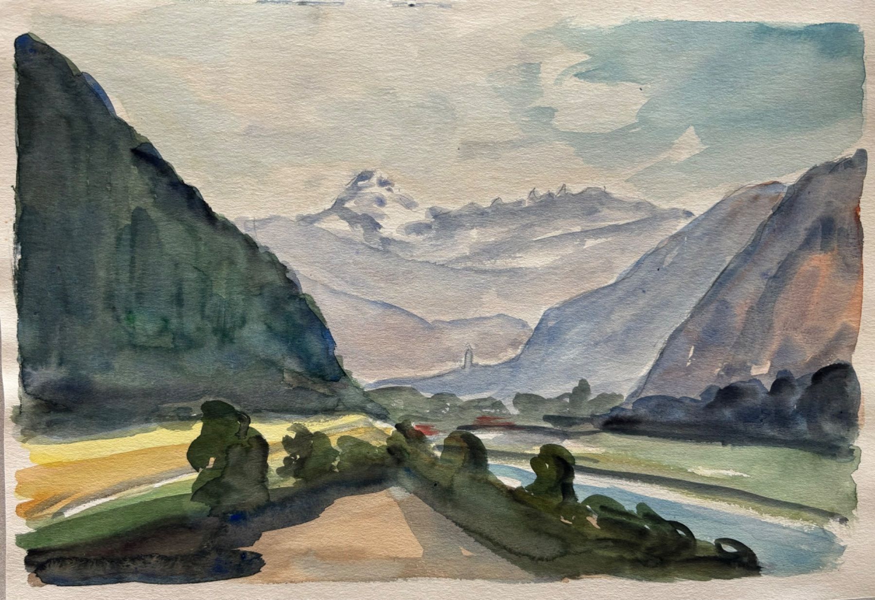 Gemälde: M. Debrunner, Aquarell, Landschaft, 1957 – Gebraucht aus Frauenfeld von Merk52