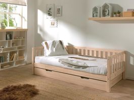 JugendBett mit Bettschublade aus massivem Kiefernholz