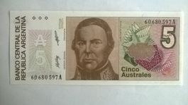 Billet banque Argentine 5 Austral série 1986 UNC
