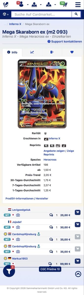 Pokémon Carte collezionabili: Pokémon Mega Heracross ex 093/080 SR – Nuovo (secondo la descrizione) da Liebefeld venduto da Swiss-TCG 2