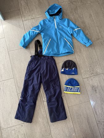 KJUS Skibekleidung Set Jacke, Hose + Mützen, Grösse 140