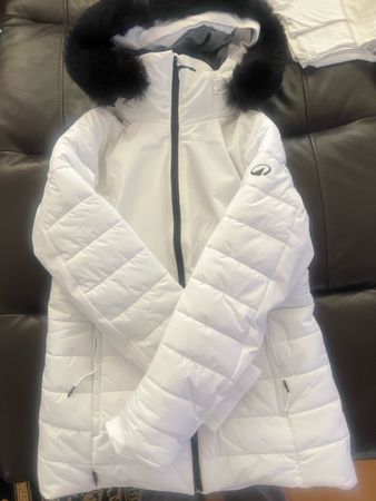 Skijacke Damen weiss mit Kunstfell Kapuze neuwertig