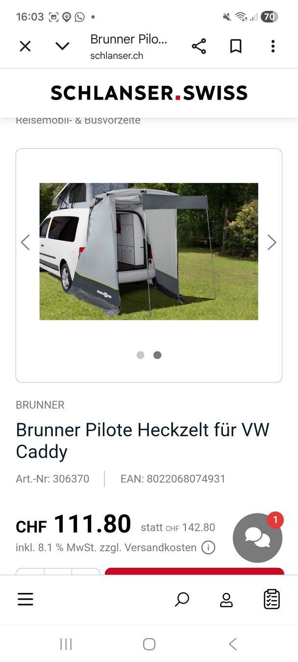 Vorzelte & Markisen: Heckzelt "Pilote" für VW Caddy – Neu (gemäss Beschreibung) aus Herisau von trinivi