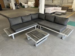 Gartenlounge Alu/Holz 4-tlg mit Liegefunktion