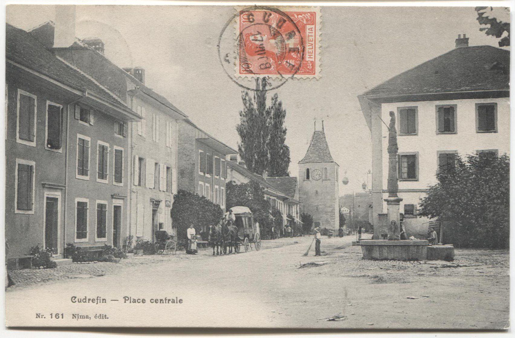 Ansichtskarten: CUDREFIN VD 1908 Postkutsche + Poste – Gebraucht aus Rothrist von Clanx
