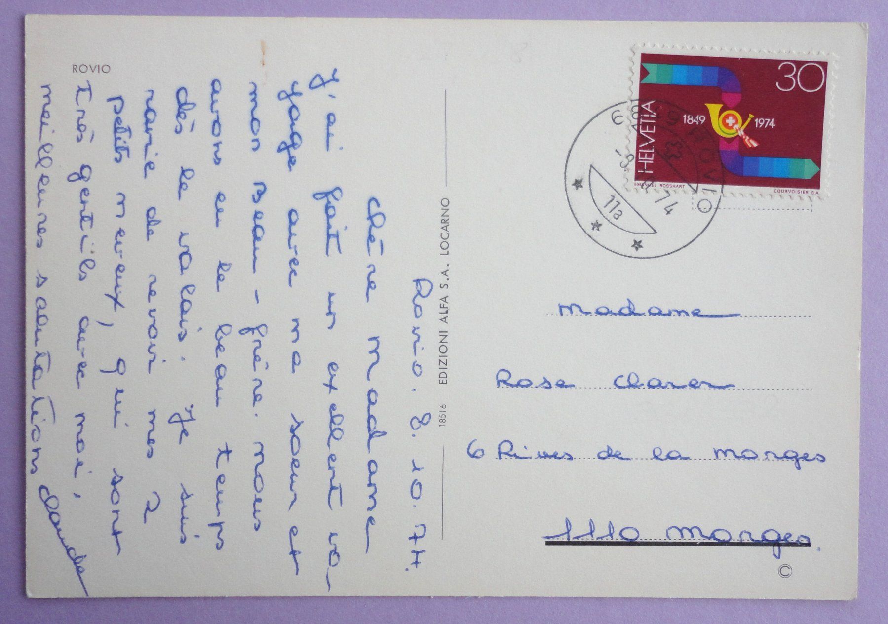 Cartoline postali: Rovio – Usato da Fétigny venduto da Billy2miny 1