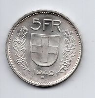 (86) Schweiz, 5 Franken, 1949, Tell, Prooflike