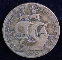 PORTUGAL 5 ESCUDOS 1940 SILBER .650
