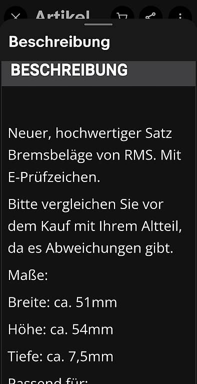 Altro: Bremsbeläge Scooter – Usato da Spreitenbach venduto da Brm4
