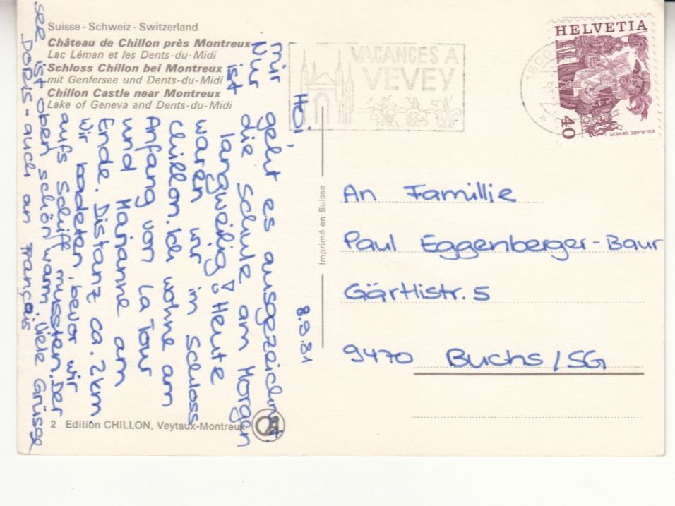 Cartoline postali: Chillon 1981 – Usato da Bürglen TG venduto da StampGraf 1