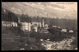 AK Castasegna /Val Bregaglia, Ortsansicht mit Kirche