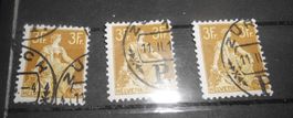 Briefmarke Helvetia 3 Fr. braun 3 Stk. gebraucht