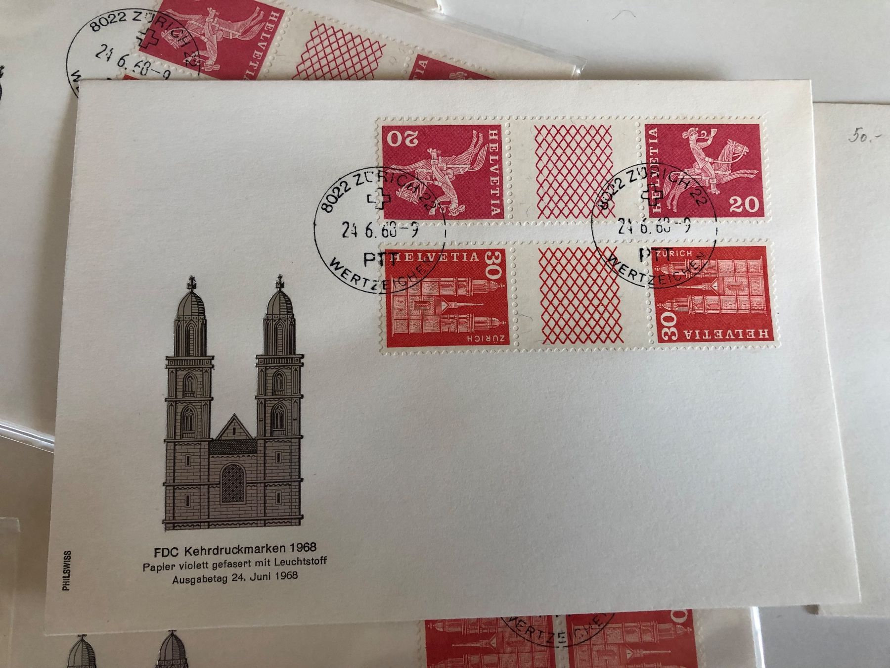 Tutti i francobolli: Box mit KEHRDRUCKEN LEUCHTSTOFF FDC – Usato da Lufingen venduto da Rac0 6