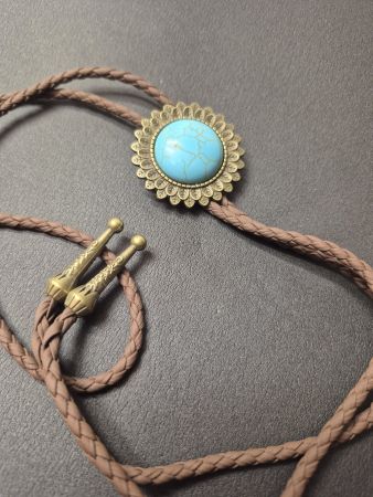 14) Bolo-Tie Westernkrawatte Türkis Sonnenblume Bronze Neu