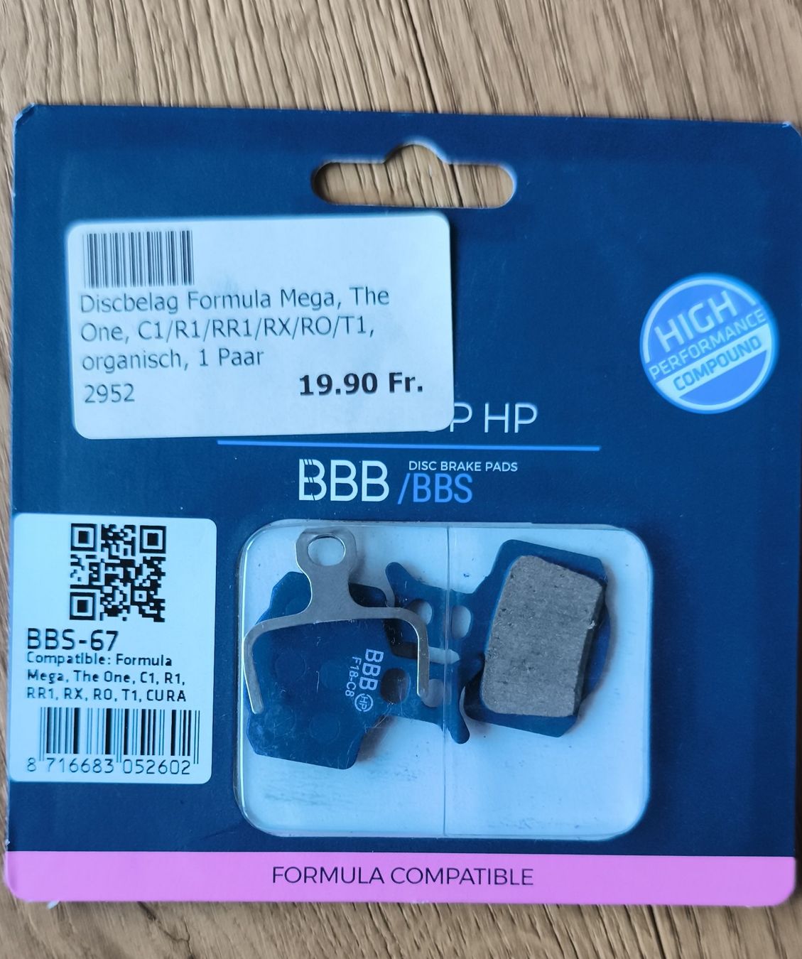 Ersatzteile: BBB BBS-67 Discbeläge Formula Mega, One, NEU & OVP – Neu und originalverpackt aus Zürich von bre_7hlh