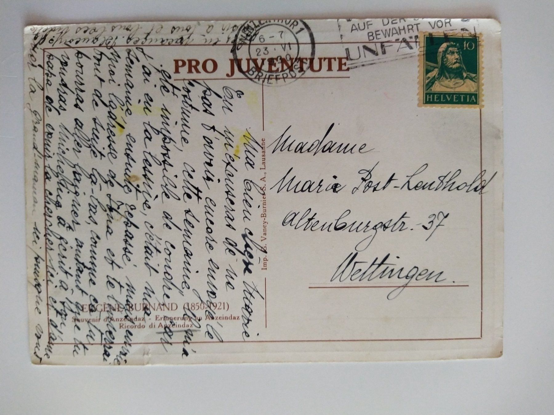 Cartoline postali: Anzeindaz, Eugene burnand, dat 1930, Pro Juventute – Usato da Ohmstal venduto da Lebensfreude05 1