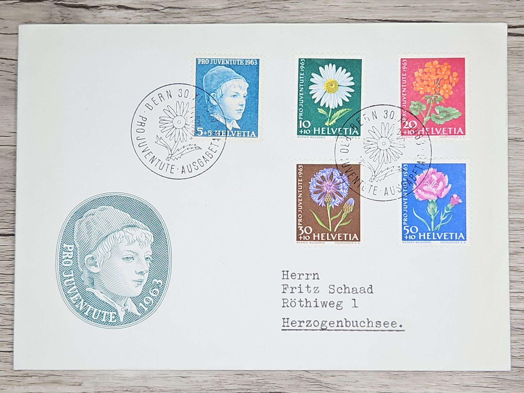 Tutti i francobolli: CL01 Enveloppe + Timbre Suisse 1963 – Usato da Cousset venduto da Patrick_Collections