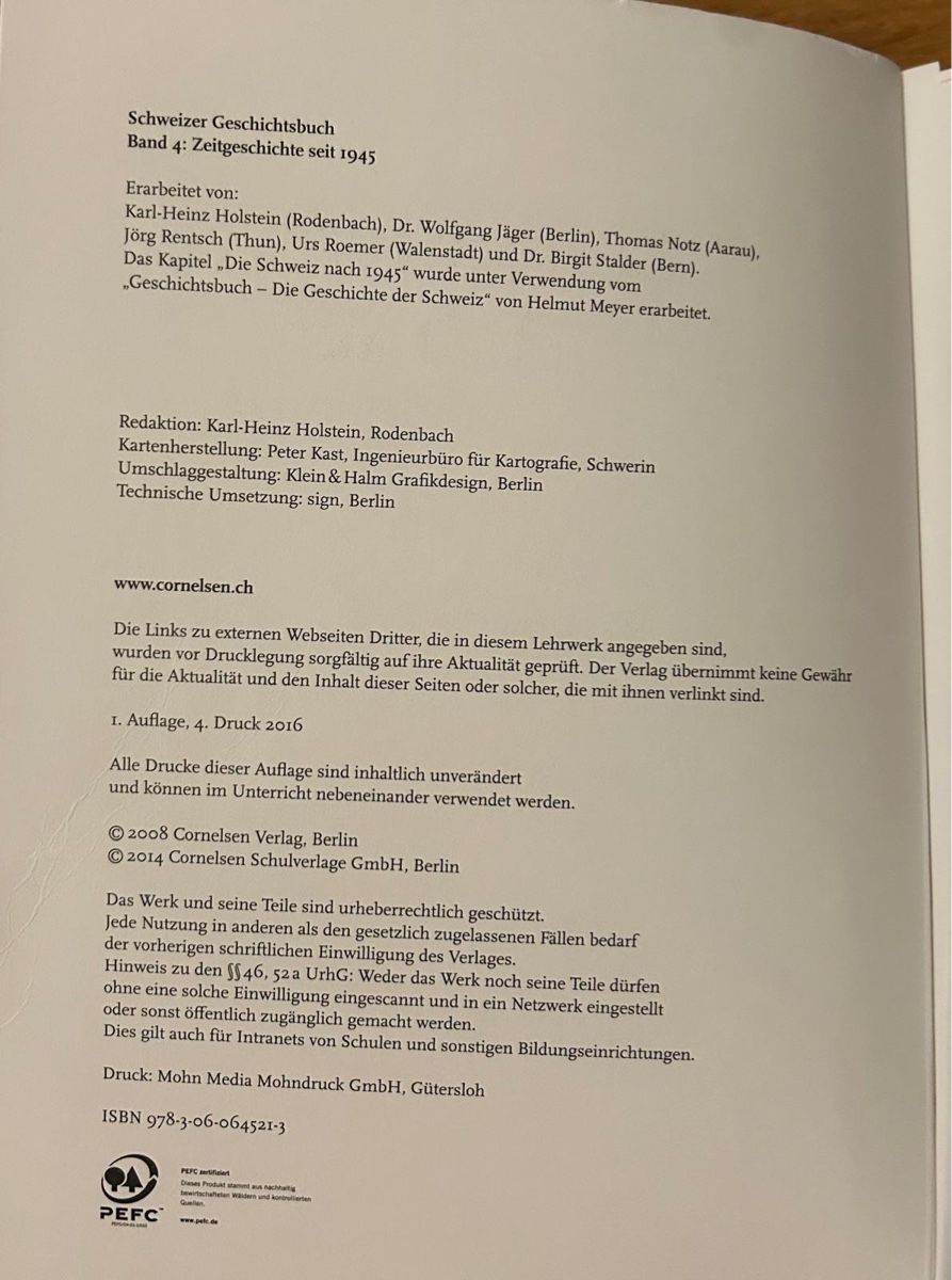 Libri: Schweizer Geschichtsbuch 4 Cornelsen 1. Auflage – Usato da Rütihof venduto da chi_sp2s 1