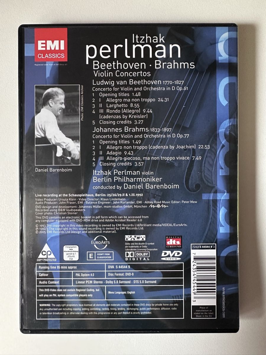 Tutti i DVDs: DVD Itzhak Perlman | Beethoven & Brahms Violinkonzerte – Usato da Zofingen venduto da SwissMercator 1