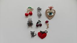 Lot of 8 Metal and Enamel Brooches