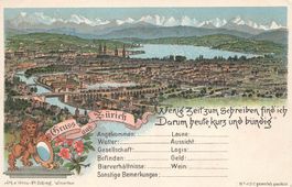 Gruss Zürich ZH Litho Stadtpanorama