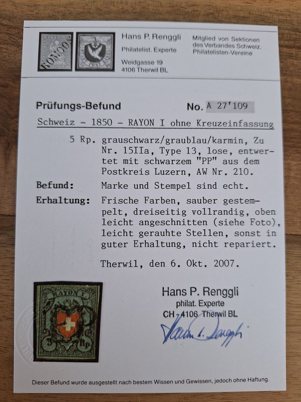 Tutti i francobolli: Rayon 15II Typ 13 mit Attest – Usato da Balgach venduto da SIMEON27 2