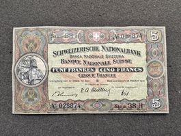 5 Franken Banknote Schweiz Tell 1947 - 874