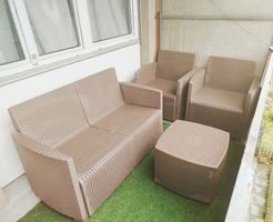 Salon de jardin Canapé, 2 fauteuils et table rangement