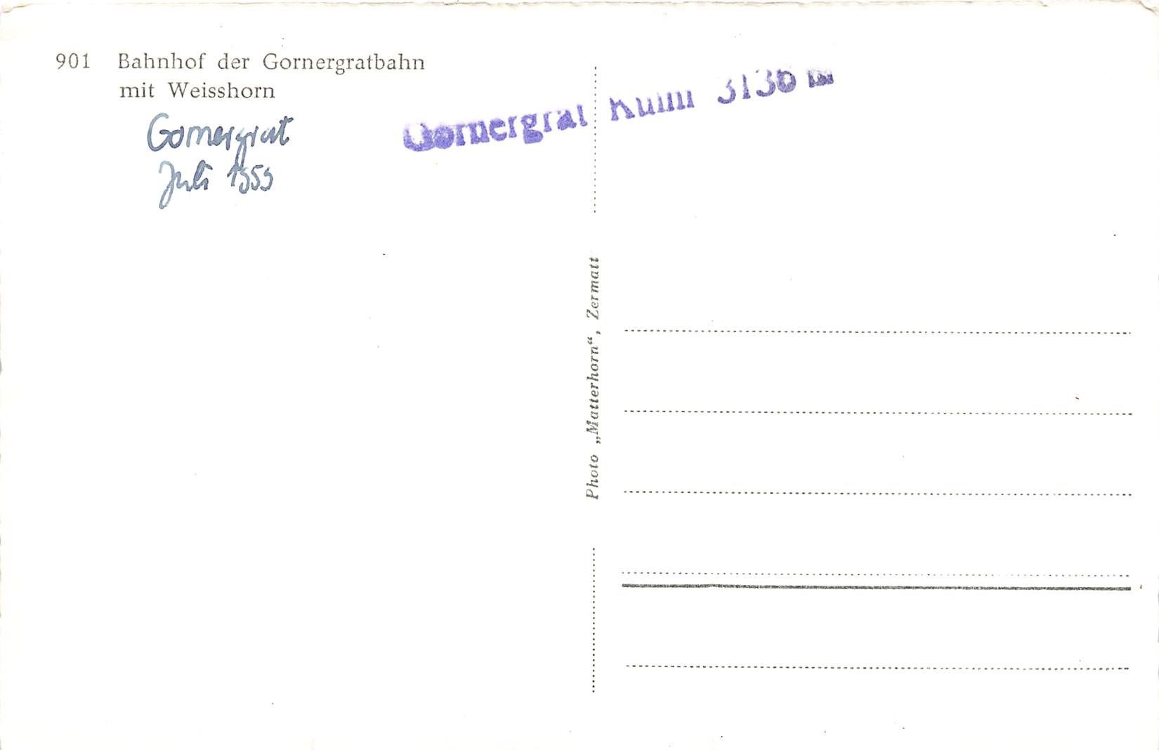 Cartoline postali: Zermatt VS Bahnhof Gornergratbahn mit Weisshorn – Usato da Biasca venduto da Blenio71 1