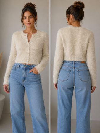 ZARA Damen Strickjacke Cream Grösse S 