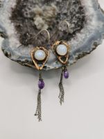 Mondstein Ohrringe, Amethyst, Handgefertigt, Vintage Stil